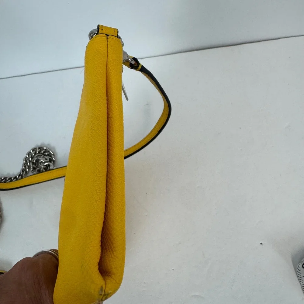 Coach Yellow Crossgrain Leather Crossbody Bag Silver Chain Detail Clutch
